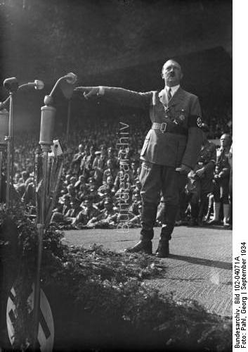 Adolf Hitler during his speech to the HJ during the 1934 Reichsparteitag
